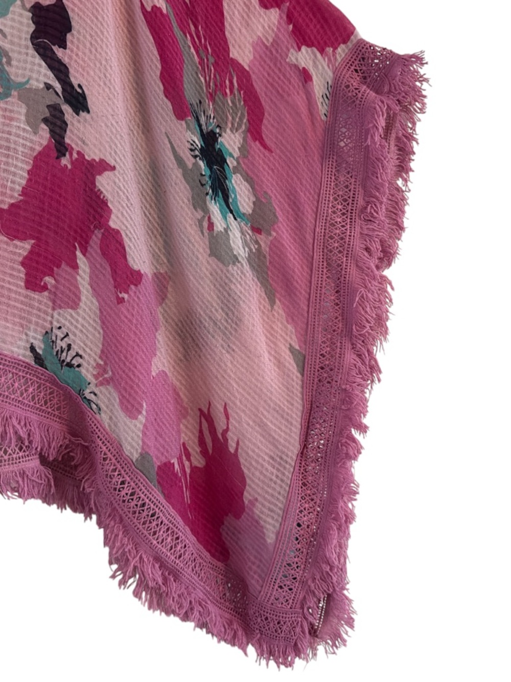 Pink Floral Open-Front Fringed Kimono Cardigan - Picture 4 of 6